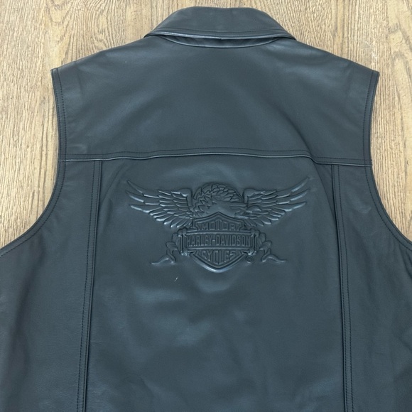 Harley-Davidson Black Leather Button Down Real Leather Embossed Tank M Grunge - Picture 6 of 9